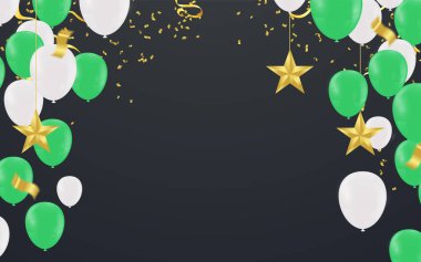 Yeşil balonlu doğum günü kartı. Mutlu yıllar.