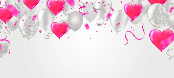 Sevgililer Günü, Şablon Gerçekçi Hava Balonları — Stok Vektör