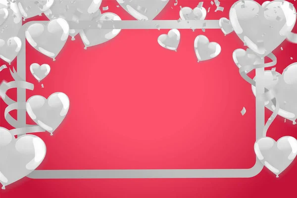 San Valentín Fondo con globos Corazones blancos. Tarjeta de felicitación . — Vector de stock
