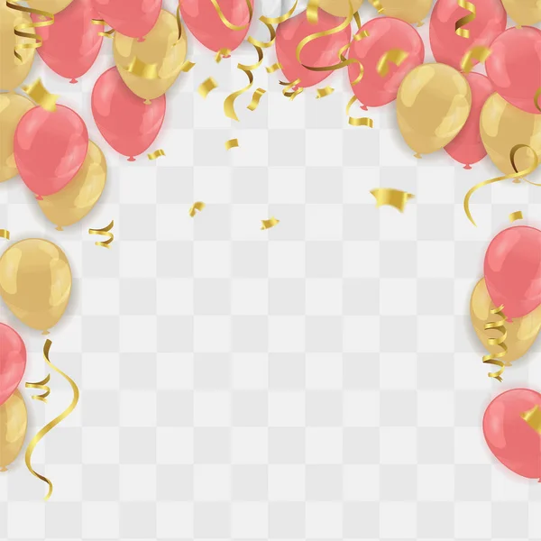 Святкування вечірки банер з золотими повітряними кулями і Рожева троянда золото — стоковий вектор