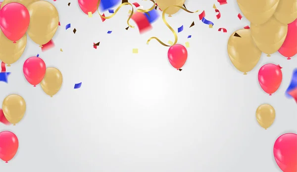 Festa de festa banner com balões dourados e rosa rosa de ouro — Vetor de Stock