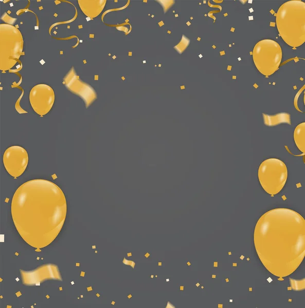 Banner de fiesta de celebración con globos dorados y serpentina — Vector de stock