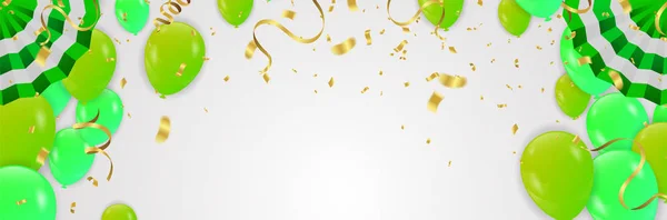 Tarjeta de cumpleaños con globos verdes. Feliz cumpleaños. — Vector de stock