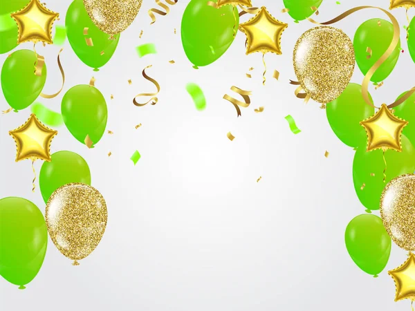 Birthday card with green balloons. Happy birthday — 스톡 벡터