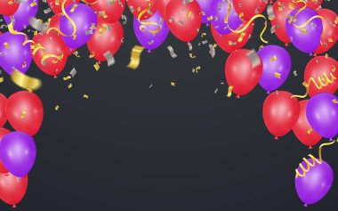 Vektör partisi, renkli asılı çelenkler, flama ve balonlar ile yıldönümü sınırı kutlamaları, arka planı kutlayın