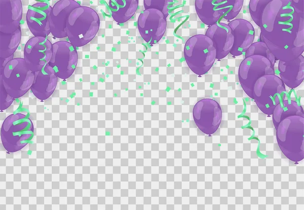 Ensemble Rose Blanc Transparent Avec Ballon Hélium Confettis Isolé Dans — Image vectorielle