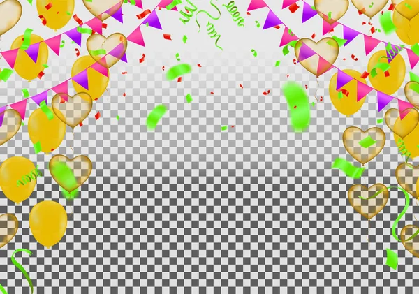 Banner Mit Fahnen Luftballons Und Happy Birthday Card Party — Stockvektor