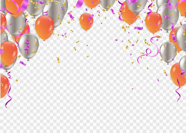 Modelo Cartão Aniversário Feliz Com Papel Alumínio Confete Balões Decorações — Vetor de Stock