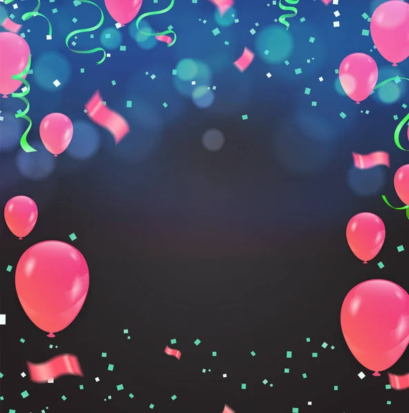 摘要五彩缤纷的嘉年华彩带 金箔意大利面和气球豪华贺卡丰富 祝你生日快乐 — 图库矢量图片