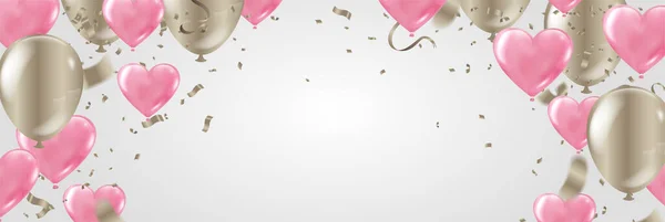 Valentijnsdag Banner Template Achtergrond Kleurrijke Ballonnen Win Feest Verkoop Ontwerp — Stockvector