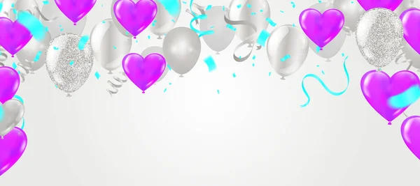 Walentynki Sztandar Szablon Tło Kolorowe Balony Wygraj Party Sprzedaż Design — Wektor stockowy