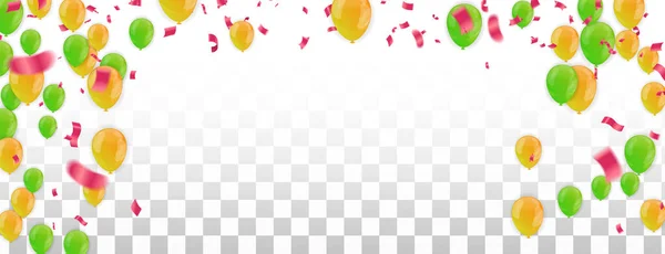 Balões Festa Feliz Aniversário Ilustração Celebração Fundo Modelo Com Confetes — Vetor de Stock