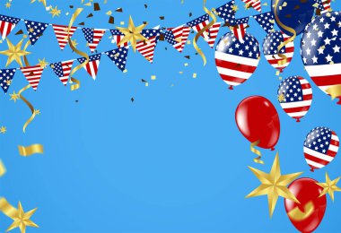 Bağımsızlık Günü 'nüz kutlu olsun. Amerika Birleşik Devletleri bayrağıyla Usa mavi arka planı. 4 Temmuz Usa Bağımsızlık Günü