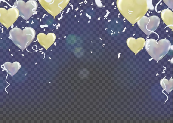 生日气球模板示例 Confetti Ribbons Celebration Background — 图库矢量图片