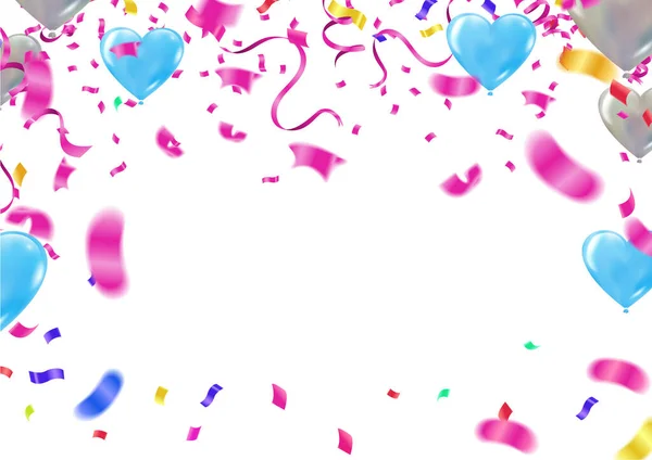 Verjaardagsballonnen Sjabloon Illustratie Confetti Linten Viering Achtergrond — Stockvector