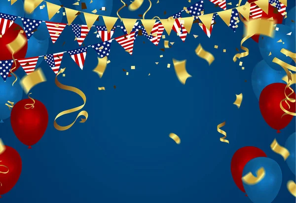 7月4日独立日快乐Usa蓝色背景与美国国旗 7月4日Usa独立日 — 图库矢量图片