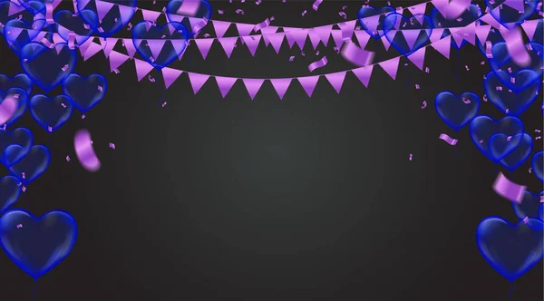 Illustration Vectorielle Stock Partie Volant Violet Différentes Couleurs Ballons Réalistes — Image vectorielle