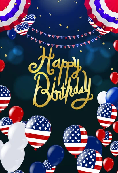 Happy Birthday Card Party Balony Usa Świąteczny Wektor Ilustracji Eps — Wektor stockowy