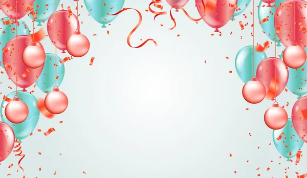 Feliz Aniversário Ilustração Vetorial Confetti Fitas Balão Laranja Ouro Confete — Vetor de Stock