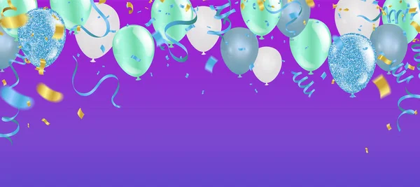 Boldog Születésnapot Vektor Illusztráció Confetti Szalagok Arany Narancs Lufi Konfetti — Stock Vector
