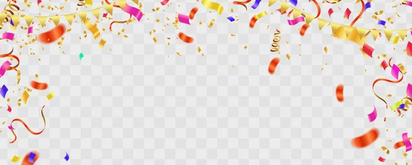 Feliz Aniversário Ilustração Vetorial Confetti Fitas Balão Laranja Ouro Confete — Vetor de Stock