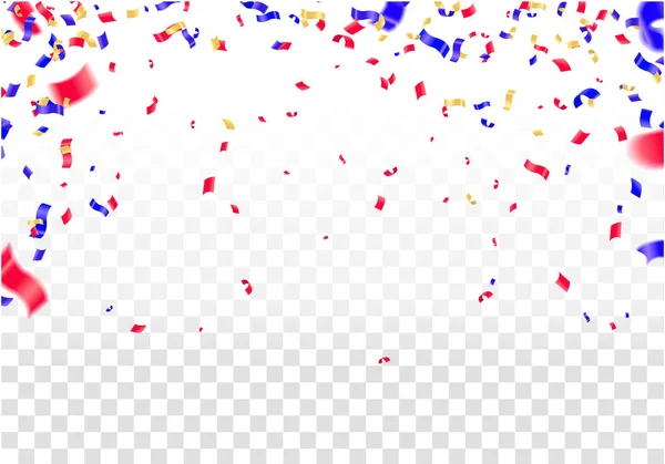 Confettiと赤と青のリボンとお祝いの背景テンプレート ハッピー誕生日ベクトル — ストックベクタ