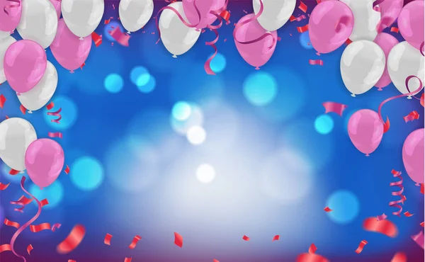 Πρότυπο Για Happy Κάρτα Γενεθλίων Πολυτελή Μπαλόνια Κόμμα Και Κομφετί — Διανυσματικό Αρχείο