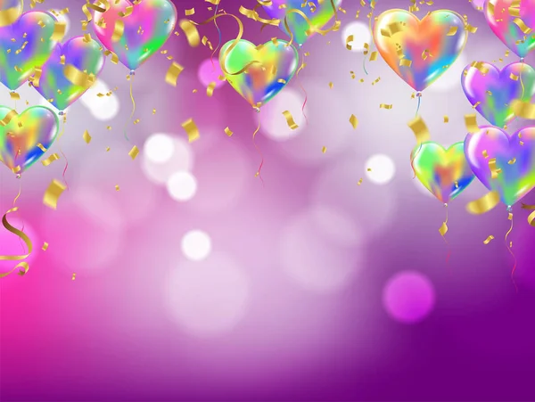 Poster Achtergrond Met Kleurrijke Ballonnen Confetti Verjaardag Template — Stockvector