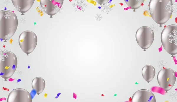 Fundo Cartaz Com Balões Coloridos Confete Modelo Aniversário —  Vetores de Stock