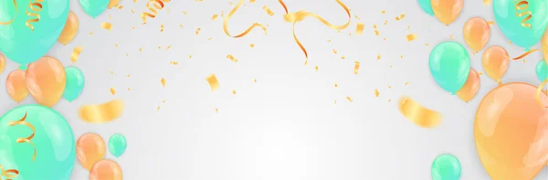 Плакат Фон Красочными Воздушными Шарами Конфетти День Рождения Шаблон — стоковый вектор