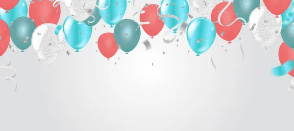 Balões Coloridos Feliz Aniversário Fundo Branco Vector — Vetor de Stock