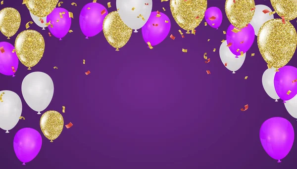 Färgglada Ballonger Grattis Födelsedagen Vit Bakgrund Vector — Stock vektor
