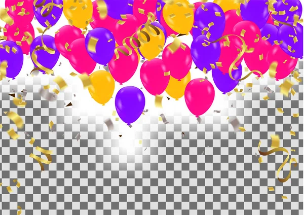 Color Brillante Globos Fiesta Confeti Concepto Diseño Plantilla Fiesta Feliz — Vector de stock