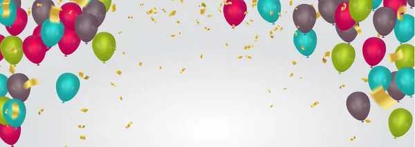 Cor Balões Brilhantes Festa Confete Conceito Modelo Feriado Feliz Dia — Vetor de Stock