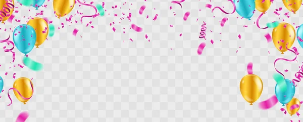 Цветные Глянцевые Воздушные Шары Партия Конфетти Концепт Дизайн Шаблон Праздник — стоковый вектор