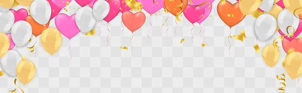 Balão Aniversário Colorido Com Bandeiras Bunting Confete — Vetor de Stock