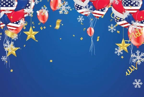 Dzień Niepodległości Lipca Szablon Wektora Amerykańską Flagą Kolorowymi Balonami Niebieskim — Wektor stockowy
