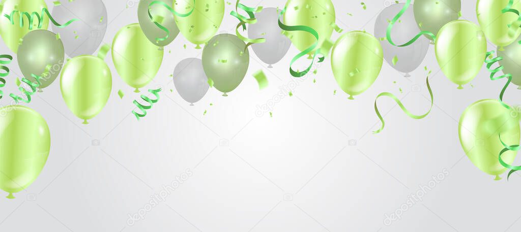 Poster background with colorful balloons and confetti on birthday template
