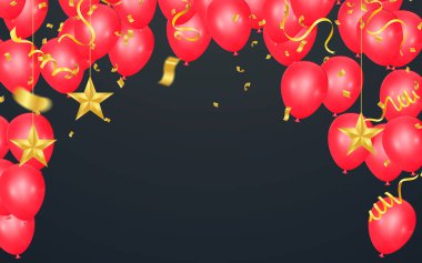 Bayrak ve konfetiyle renkli doğum günü balonu