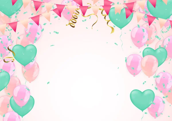 Vector Illustration Border Multicolored Balloons Confetti — Stock Vector