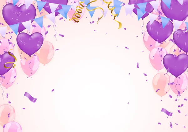 Vector Illustratie Van Rand Van Veelkleurige Ballonnen Confetti — Stockvector