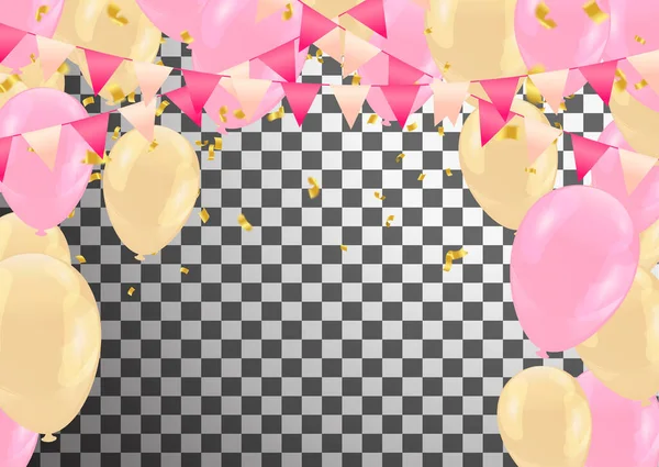 Illustration Vectorielle Bordure Des Ballons Multicolores Des Confettis — Image vectorielle