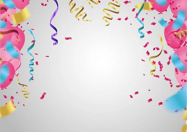 Balões Confetes Design Conceito Modelo Feriado Feliz Dia Dia Aniversário — Vetor de Stock