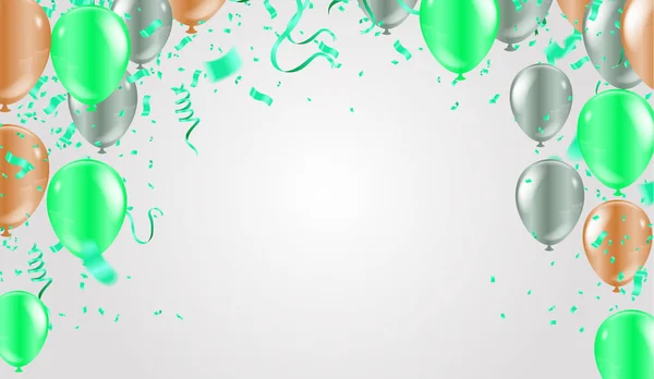 Vetor Cartão Aniversário Feliz Com Balões Verdes Convite Partido — Vetor de Stock