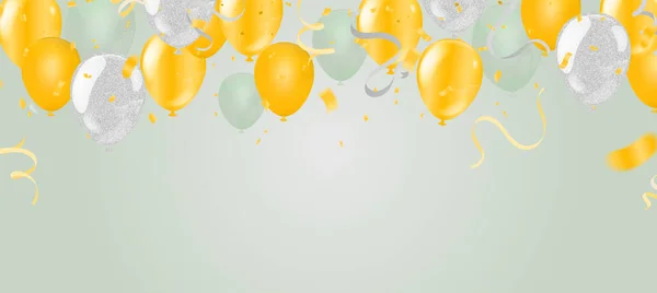 Banner Mit Fahnen Luftballons Und Happy Birthday Karte Party Platz — Stockvektor