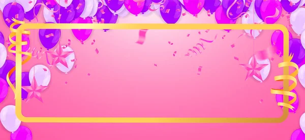 Fête Joyeux Anniversaire Bannière Ballons Violet Rose Isolé Sur Fond — Image vectorielle