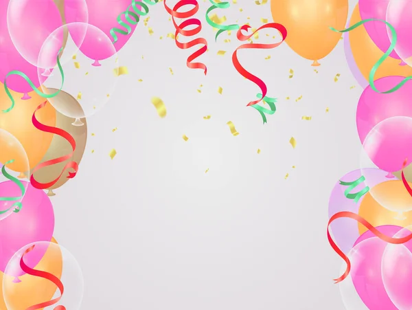 Kutlama Mutlu Yıllar Pankartları Balonlar Pembe Altın Arka Planda Izole — Stok Vektör