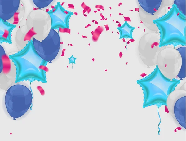 Kutlama Mutlu Yıllar Pankartları Balonlar Arka Planda Izole Edilmiş Mor — Stok Vektör