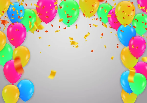 Célébration Joyeux Anniversaire Bannière Ballons Étoiles Violettes Vertes Isolées Sur — Image vectorielle