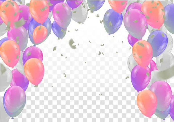 Πολύχρωμα Μπαλόνια Γενεθλίων Και Κομφετί Διάνυσμα Φόντο — Διανυσματικό Αρχείο